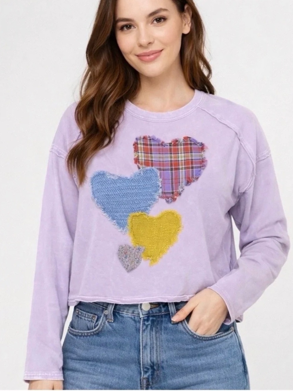 Mittoshop Lavender Heart Patch Long-Sleeve Women's Sweater
